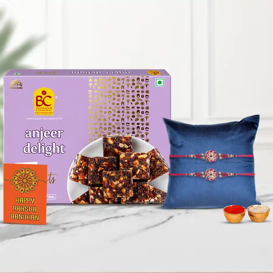 Stunning Red Stone Rakhis N Anjeer Delight from Bhikaram