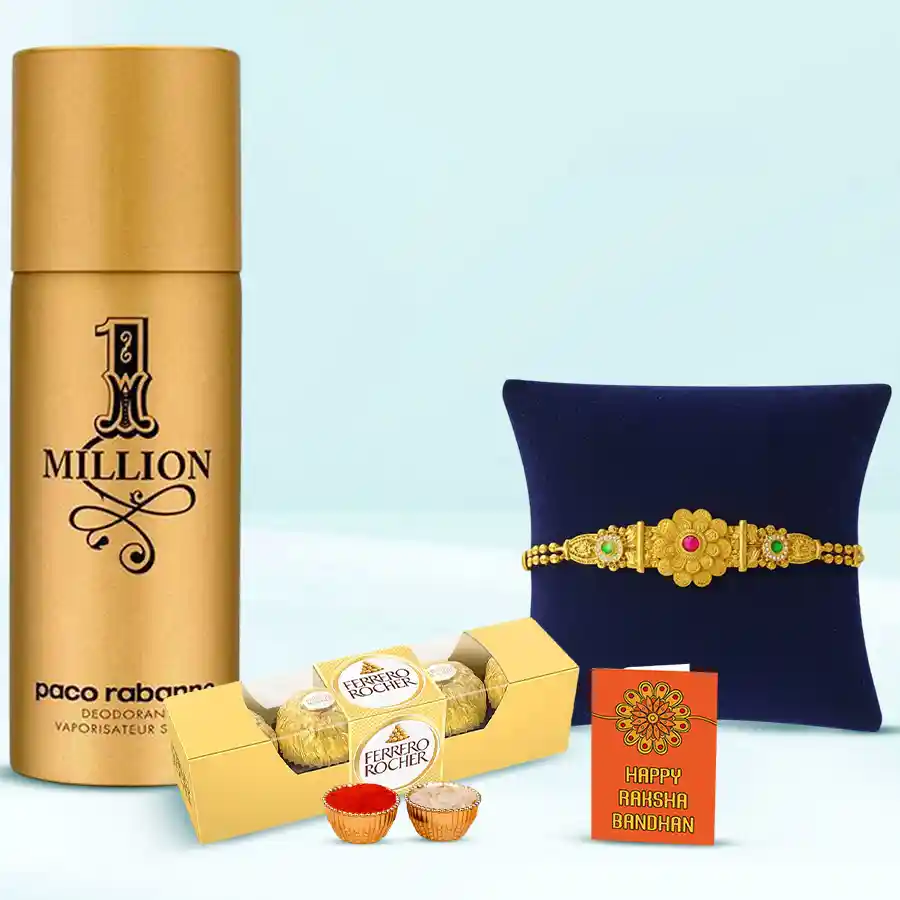Remarkable Bracelet Rakhi with Paco Rabanne Deo Spray N Ferrero Rocher