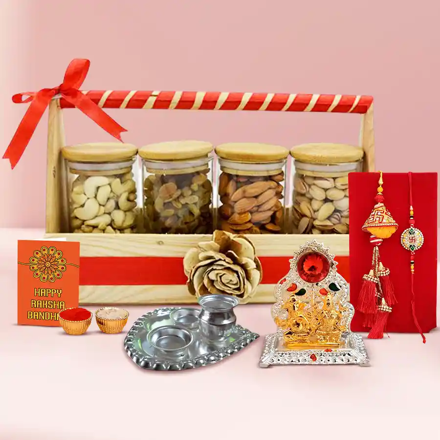 Toothsome Dry Fruits for Couple Rakhi