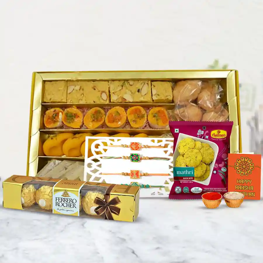 Stunning Rakhis with Sweets N Treats Delight