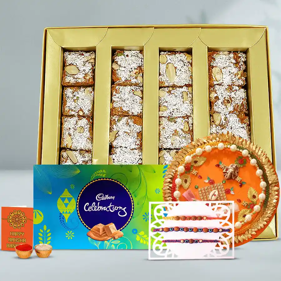 Tasty Dilkhusal with Rudraksha Rakhi