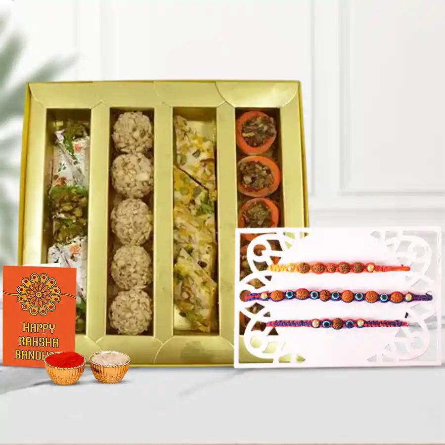 Rudrakhsha Rakhi with Awesome Kaju Sweets