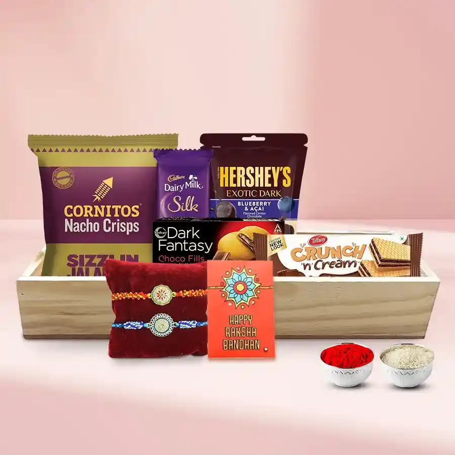 Designer Rakhi Choco n Edible Surprises Hamper