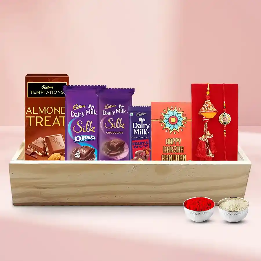 Couple Rakhi Set with Indulgent Chocolate Hampers
