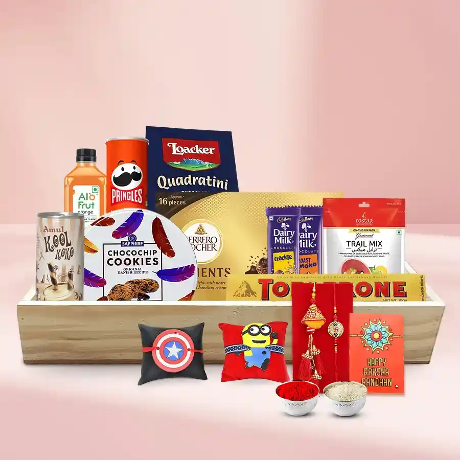 Foodies Paradise Hamper Basket with Family Rakhi