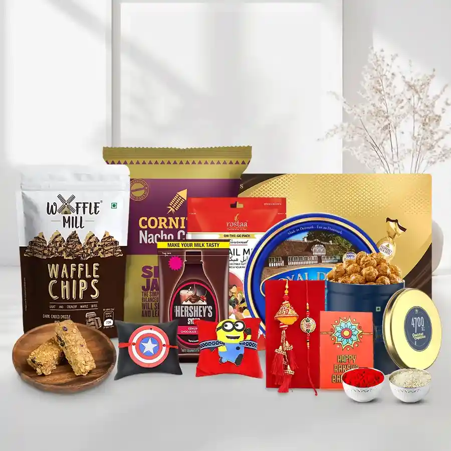 Crunchy n Munchy Food Baskets with Family Rakhi