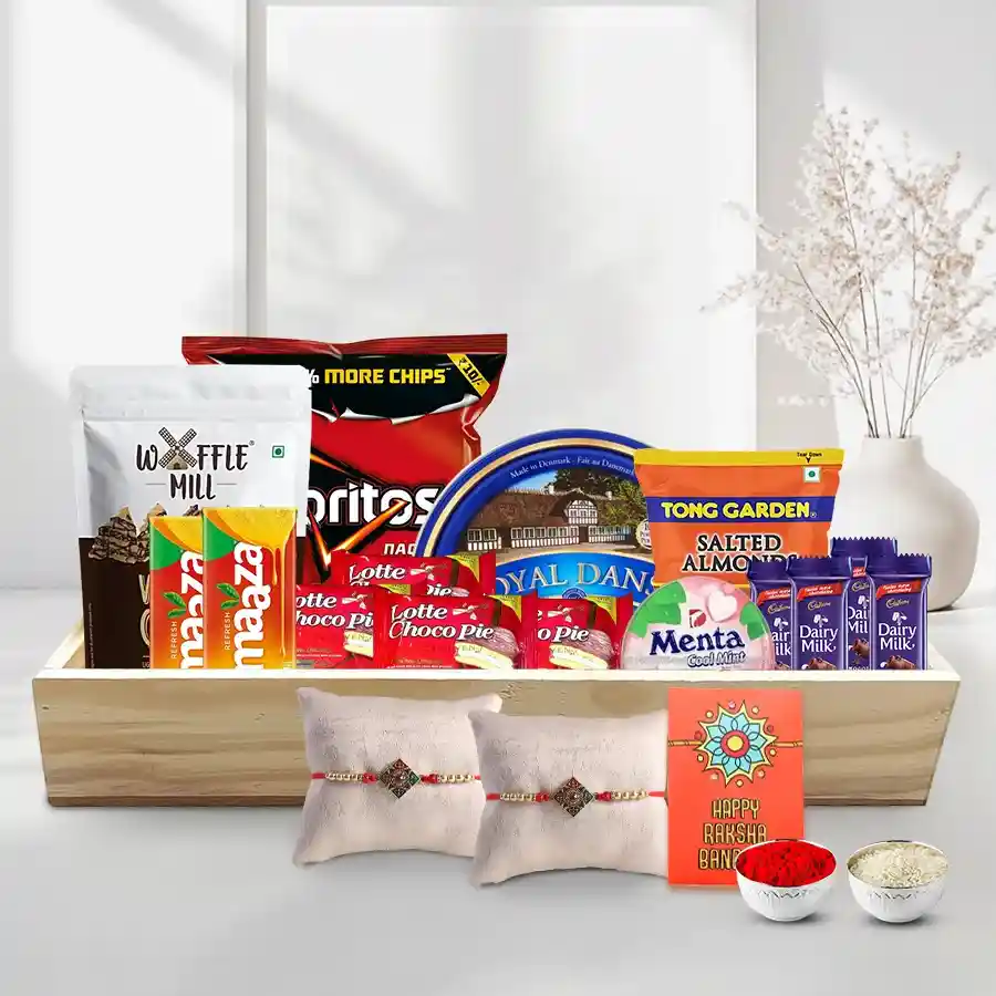 Luscious Snack Baskets with Auspicious Rakhi Set