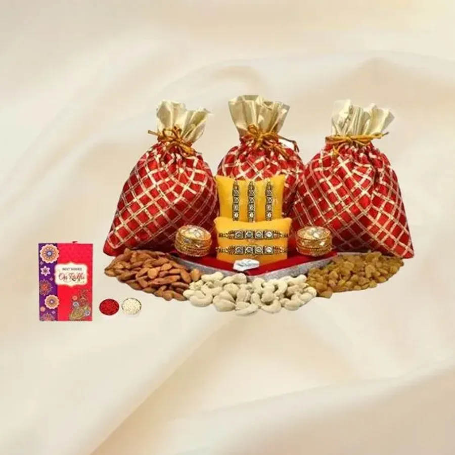 Ideal Hamper of Dry Fruits with Stone Engraved Rakhi