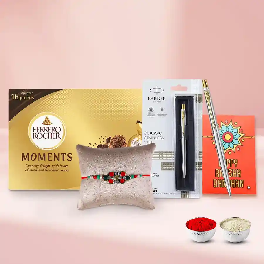 Parker Classic Stainless Ball Pen n Designer Bro Rakhi