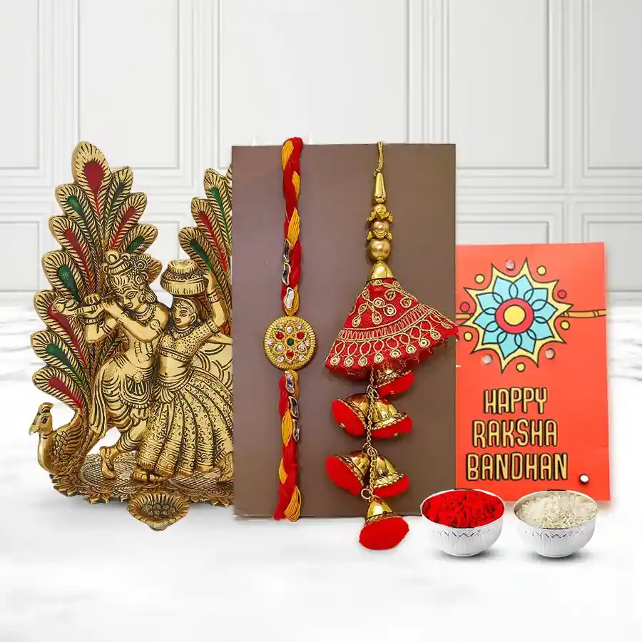 Metal Idol Showpiece with Bhai Bhabi Rakhi