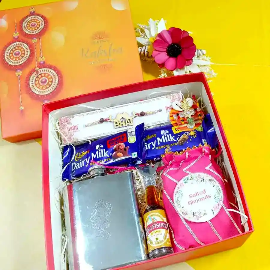 Stylish Hip Flask with Quirky Bhai Rakhi