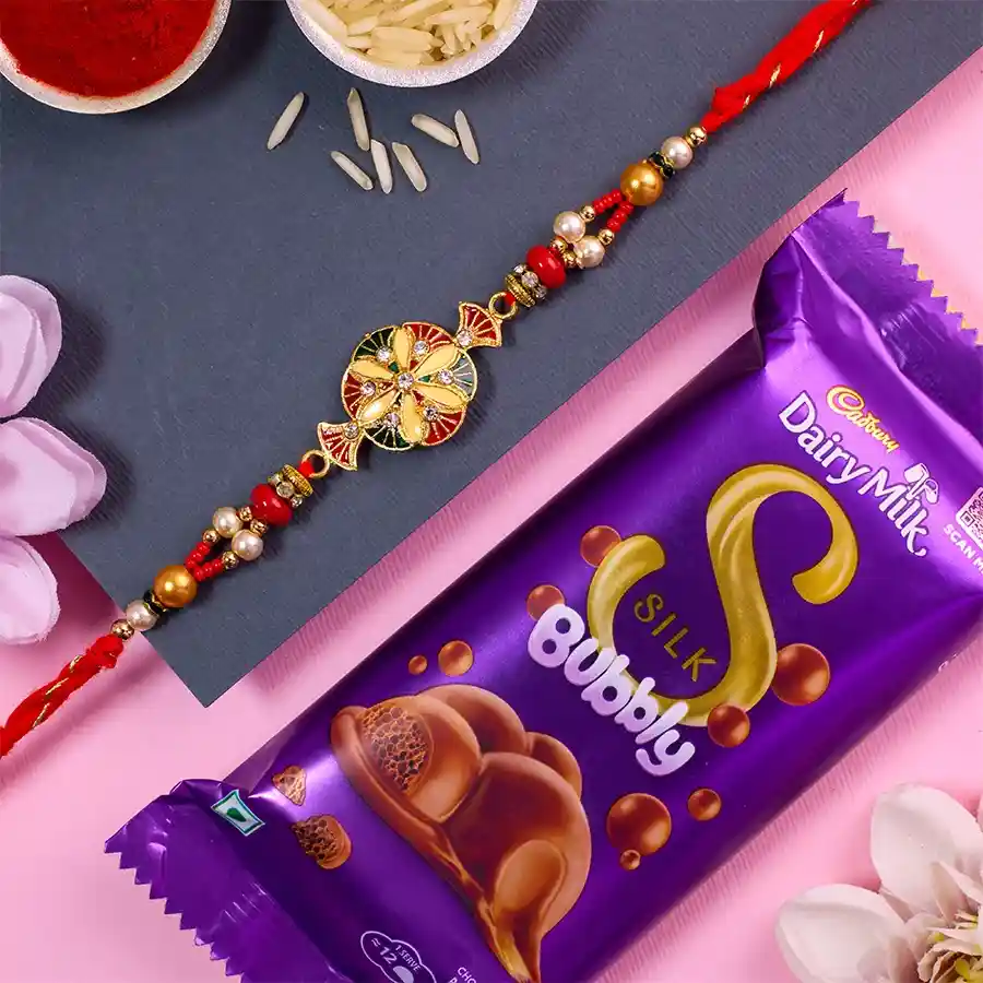 Exclusive Kundan Rakhi N Silk Bubbly Combo