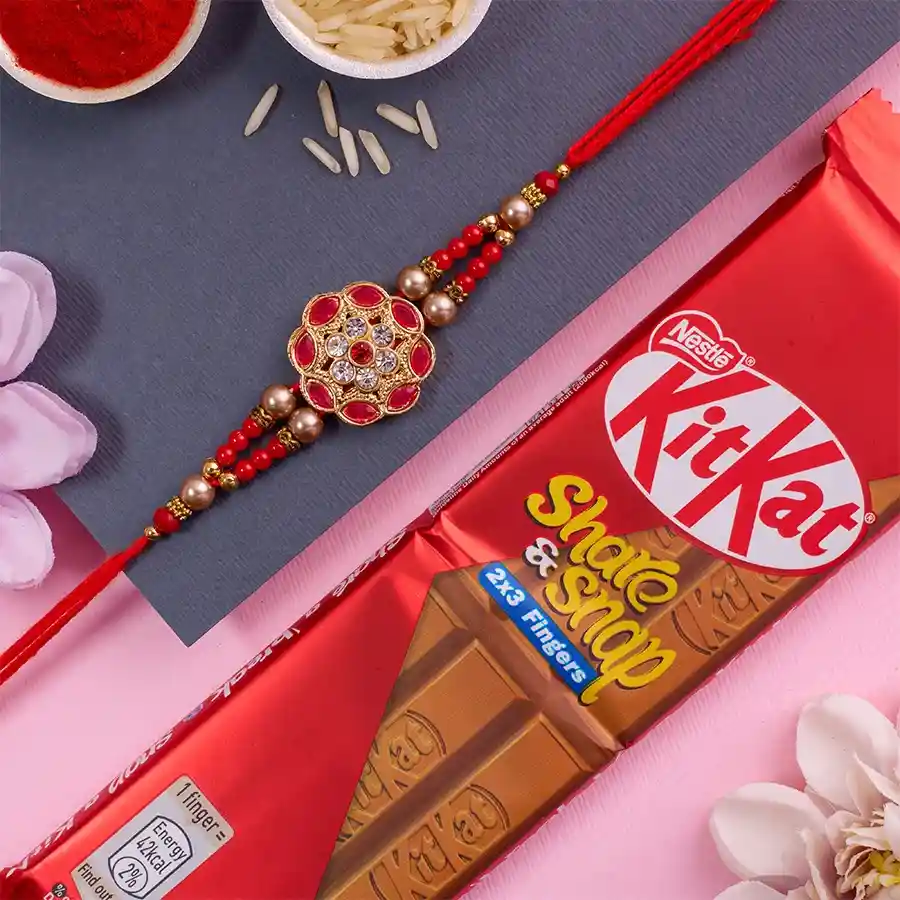 Classic Kundan Rakhi N Kitkat Combo