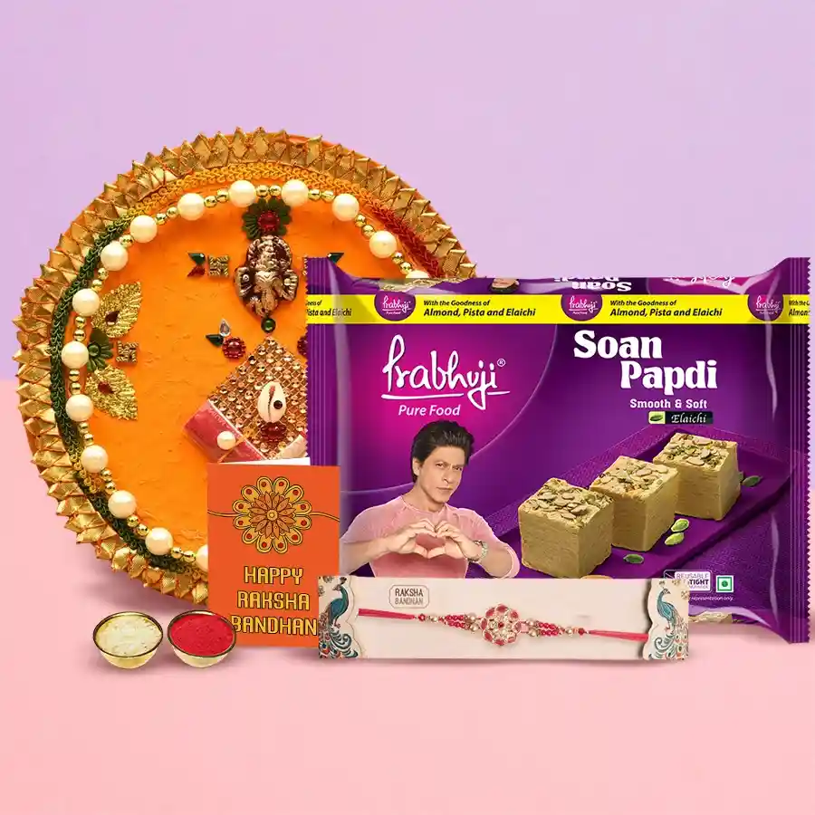 Pooja Thali with Haldiram Soan Papri and Rakhi
