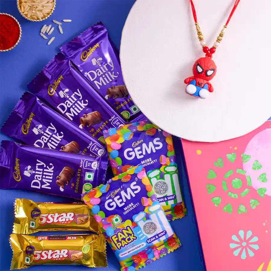 Quirky Spiderman Rakhi N Cadbury Celebrations Combo
