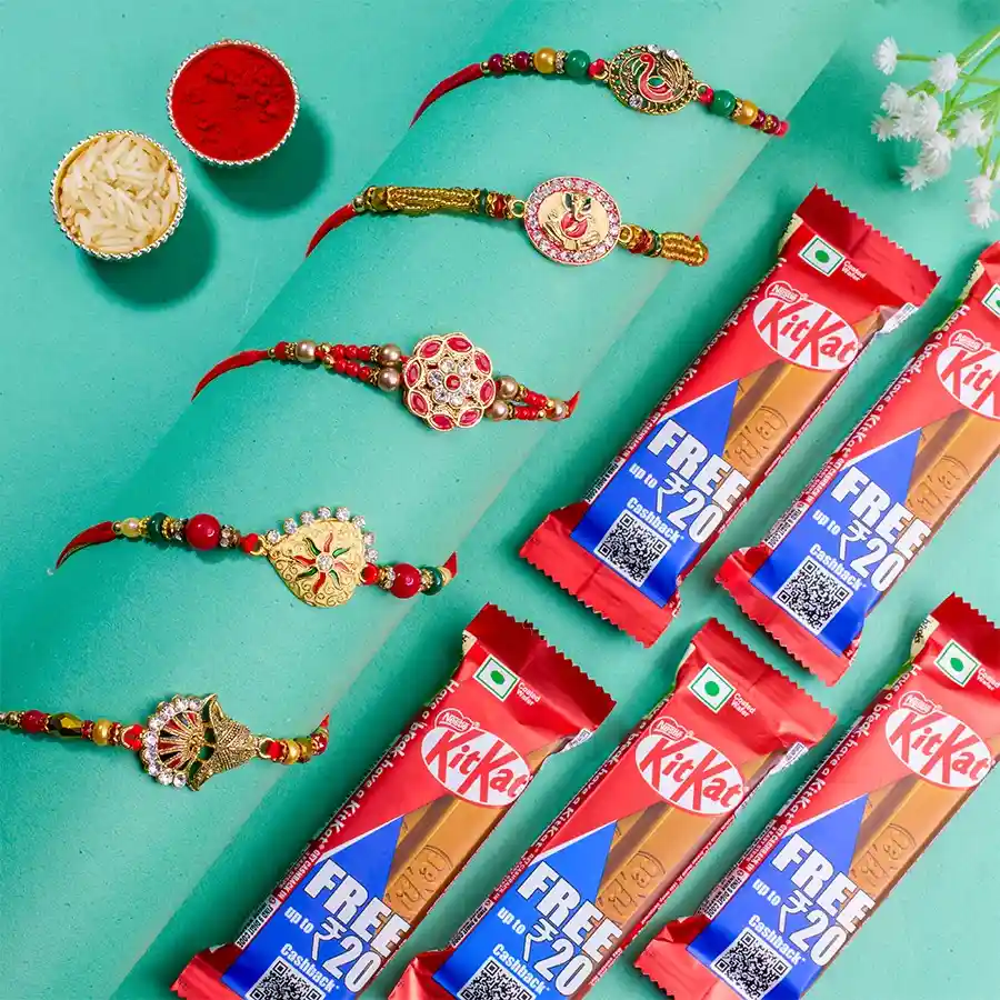 Premium Kundan Rakhi Set N Kitkat Combo