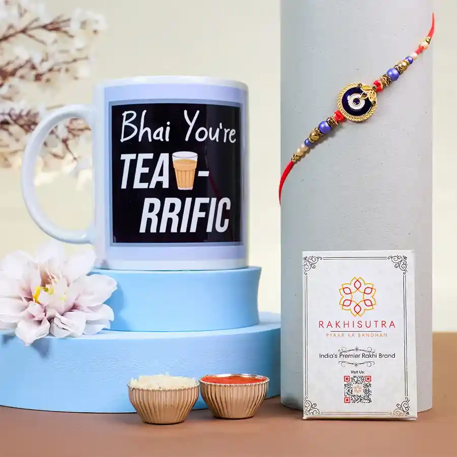 Cheerful Rakhi N Fun Quote Mug Duo