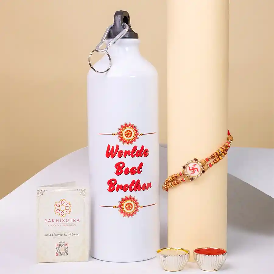 Swastik Rakhi N Best Brother Sipper Bottle Duo