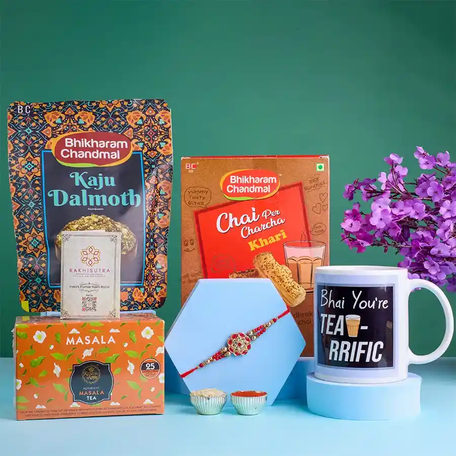 Precious Kundan Rakhi N Gourmet Teats Hamper
