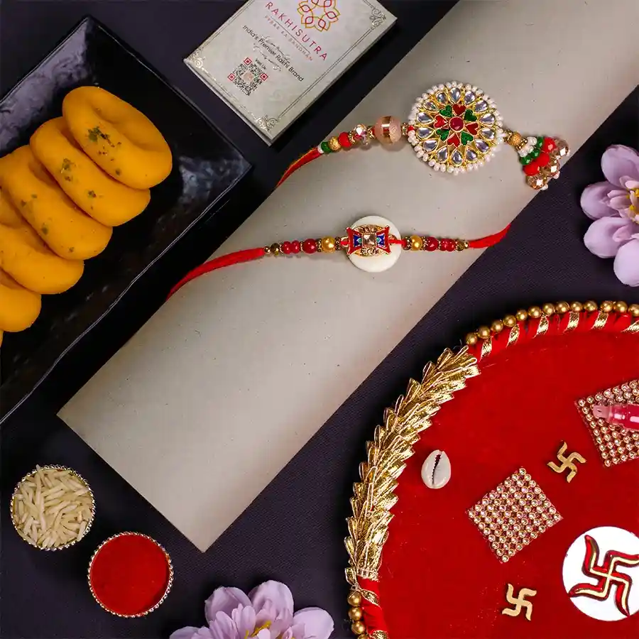 Elegant Kundan Rakhi N Sweet Hamper