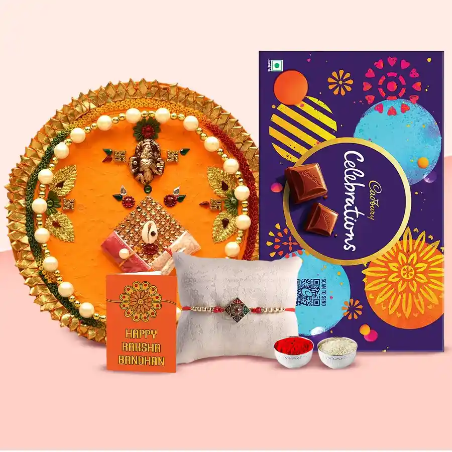 Puja Thali with Celebration Pack and Rakhi