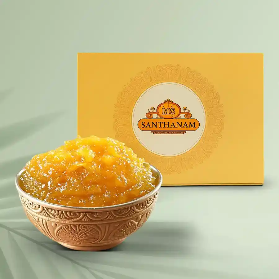 500 grams of Damroot Halwa, a rich Indian dessert made from wheat flour and ghee, perfect for festive occasions or gifting.