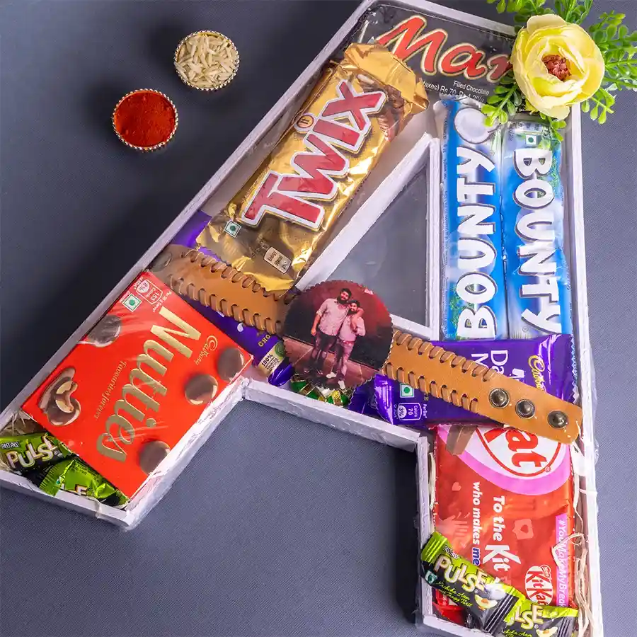 Monogrammed Rakhi Gift Set with Chocolates
