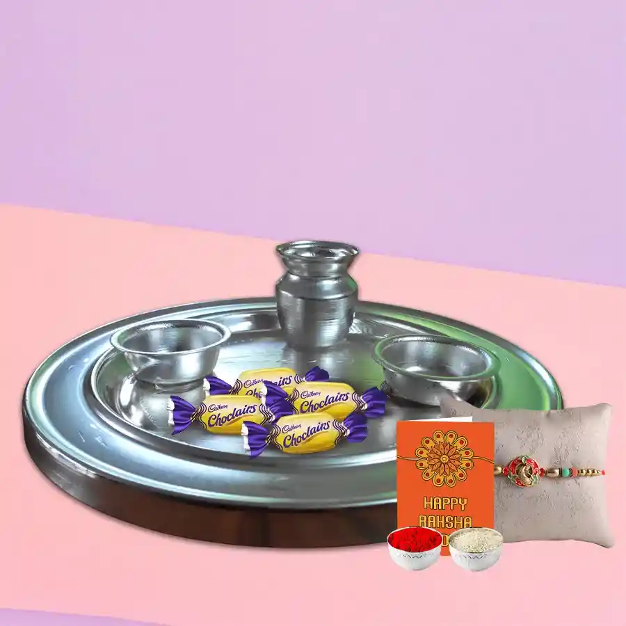 Fabulous Gift of 4 Choco Eclairs placed in a Adorable Silver Plated Thali