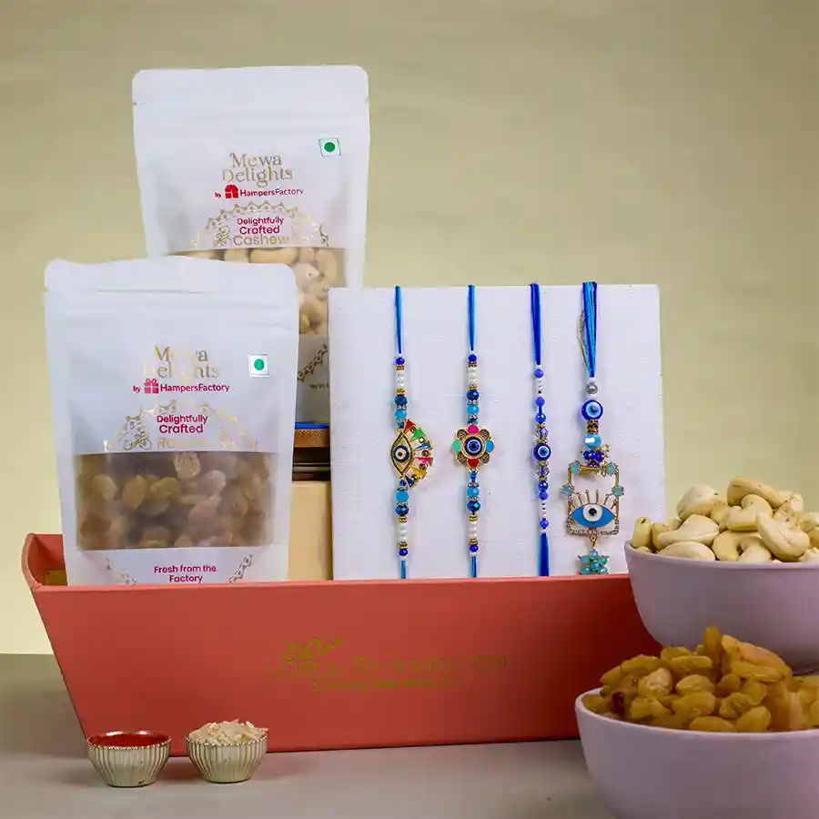 Stunning Evil Eye Rakhi Set with Nuts Treat