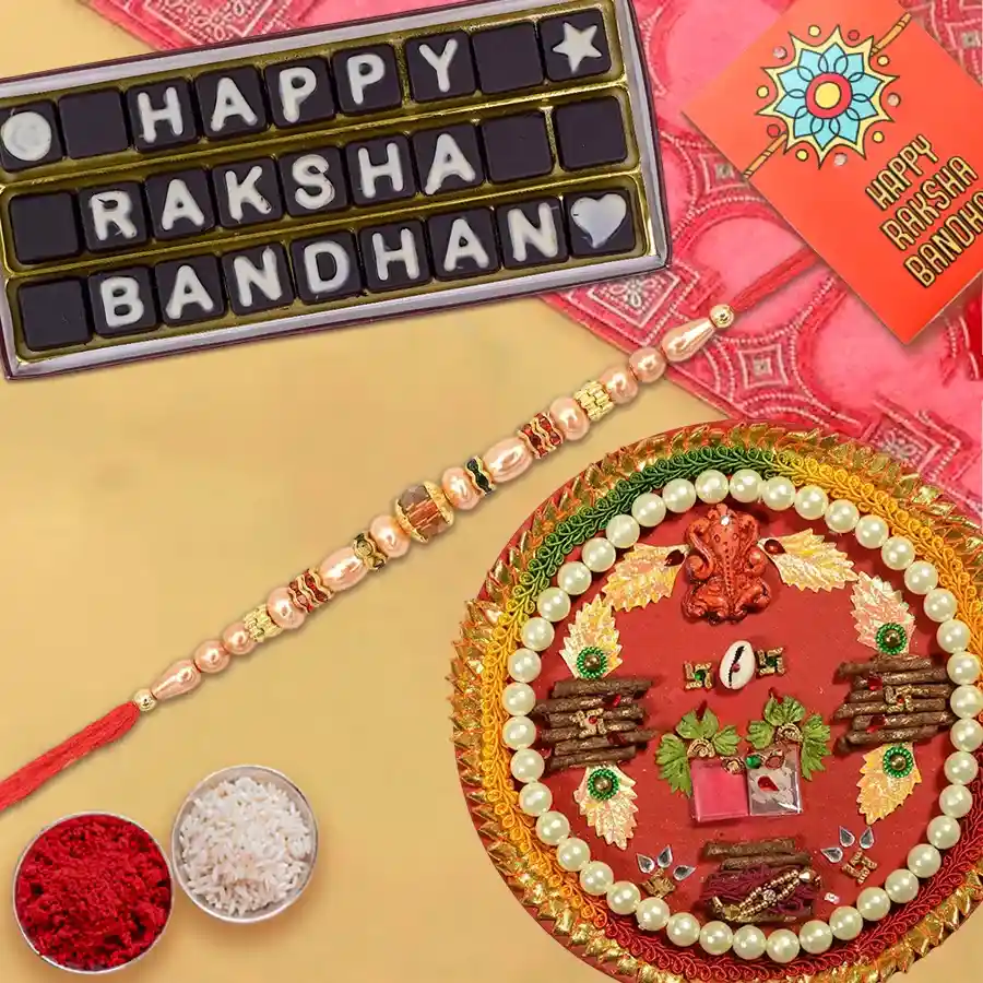 Smashing Gift of Innovative Thali and a Pack of Satisfying Rakshabandhan Chocolates