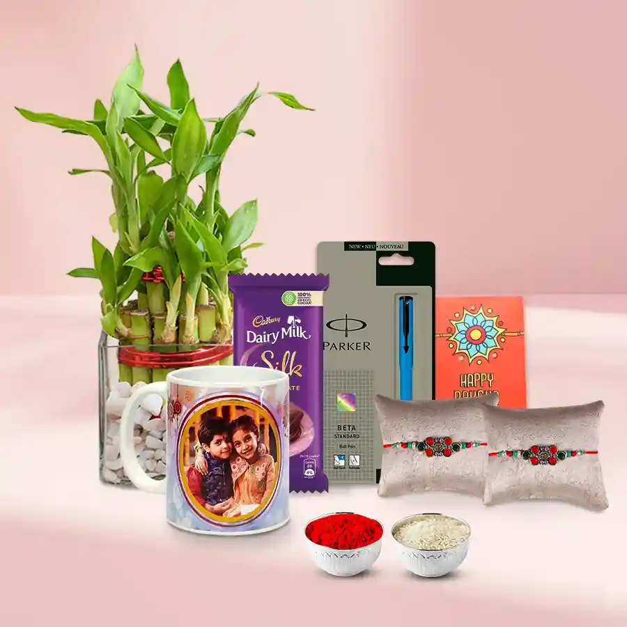 Good Luck Plant with Personalized Coffee Mug on Rakhi