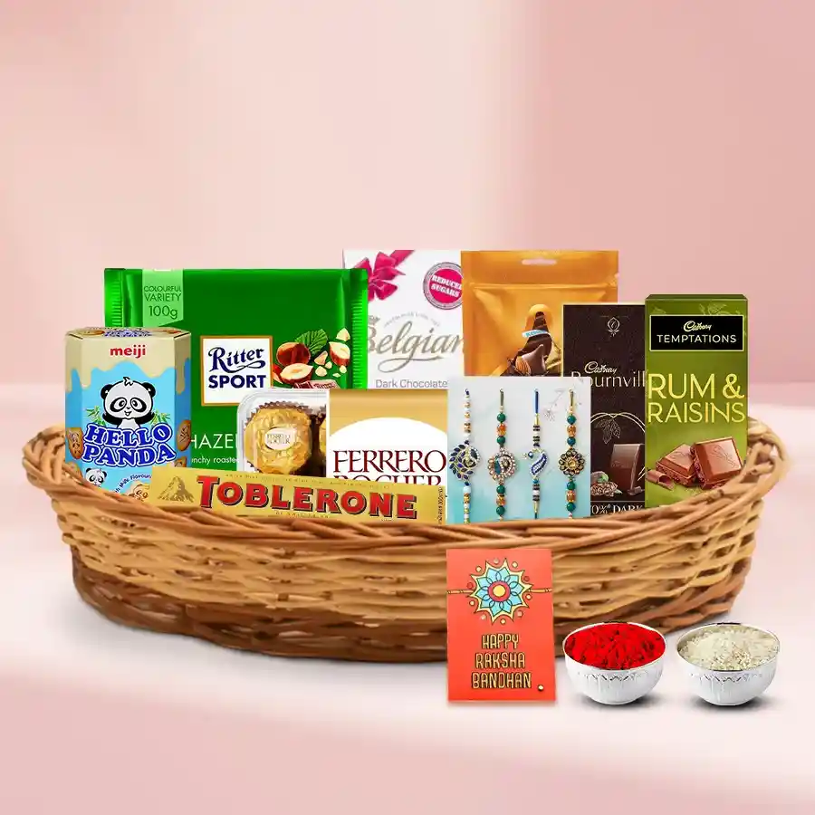 Rakhi Gift Basket of Imported Chocolates n 4 Rakhis
