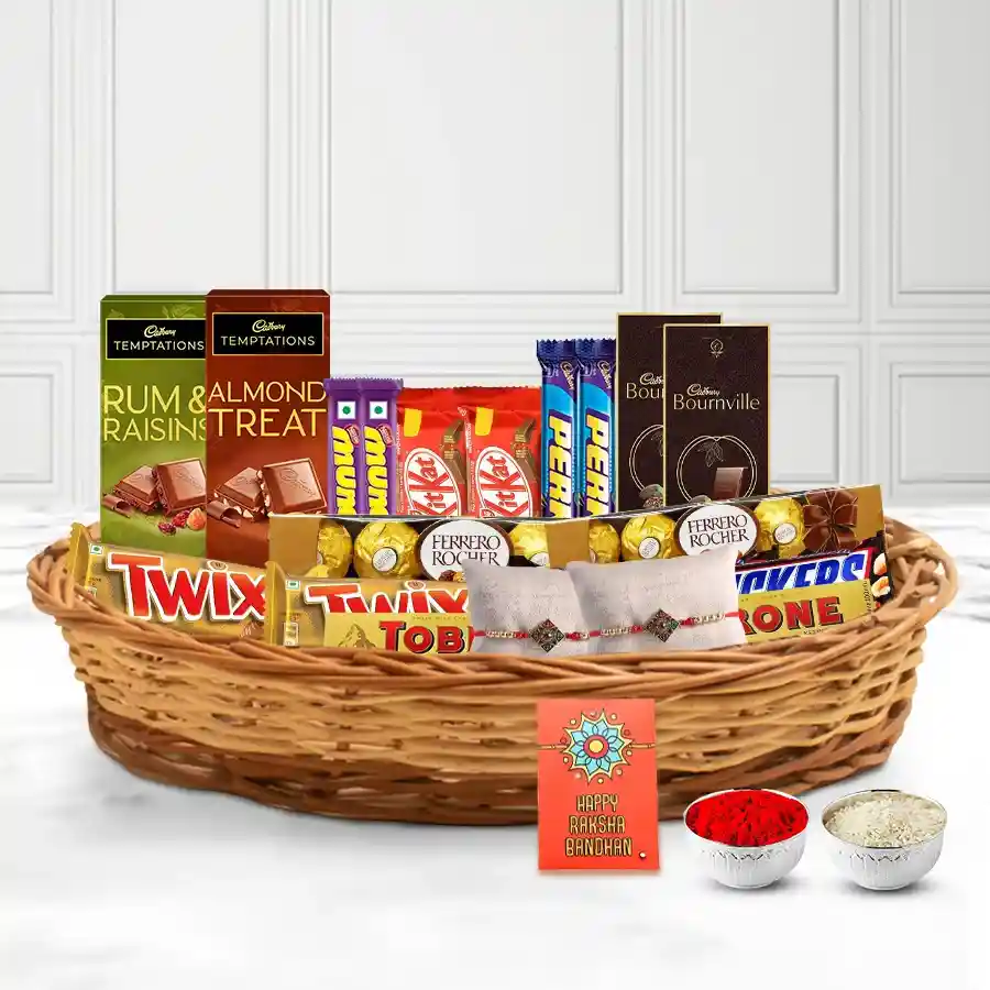 Twin Stone Rakhi with Imported Chocolates for Brothers