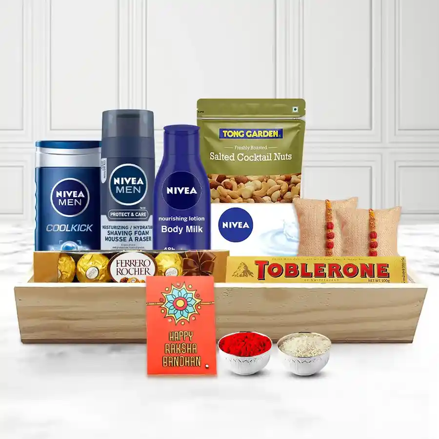 Fantastic Grooming Set with Rudraksha Rakhi