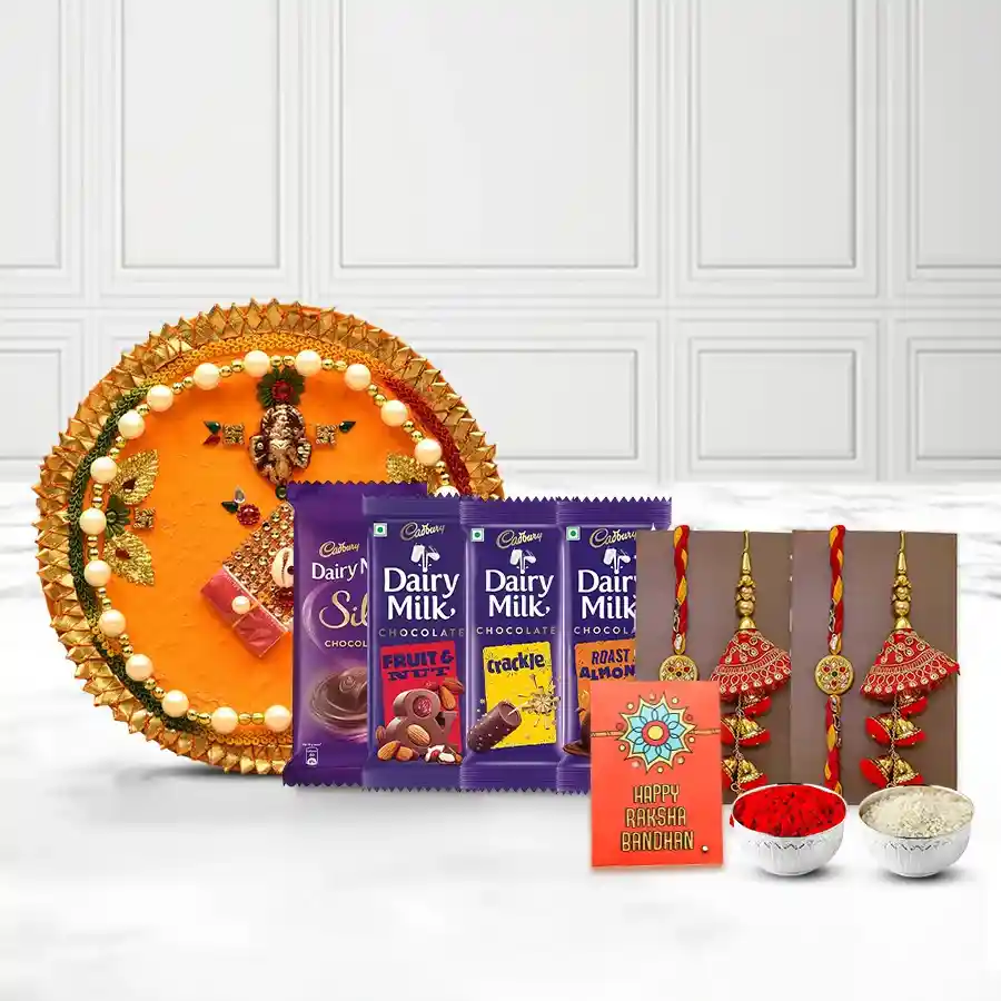 Thali with Cadbury N Designer Bhaiya Bhabhi Rakhi