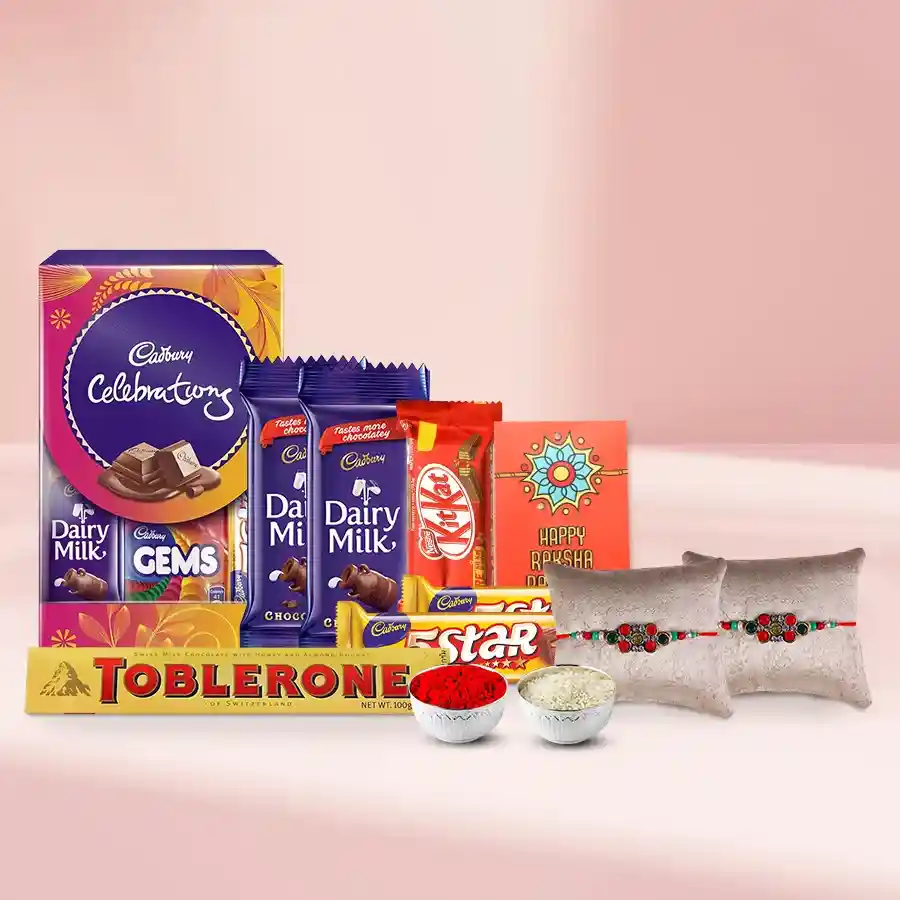Marvellous Chocolates Gift Hamper with Dual Stone Rakhi