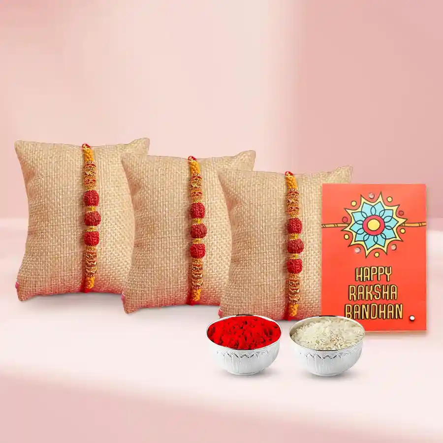 Exquisite Rudraksha Rakhi with Trio Offer