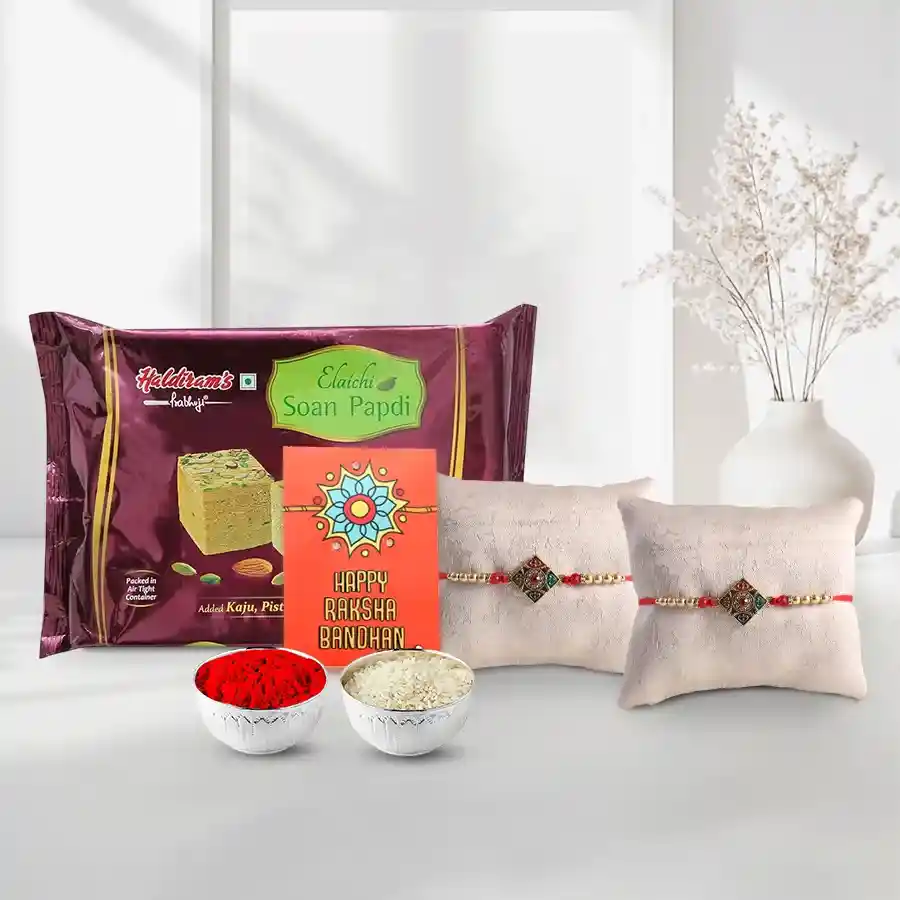 2 Pcs. Rakhi with 250 Gms. Soan Papri from Haldiram