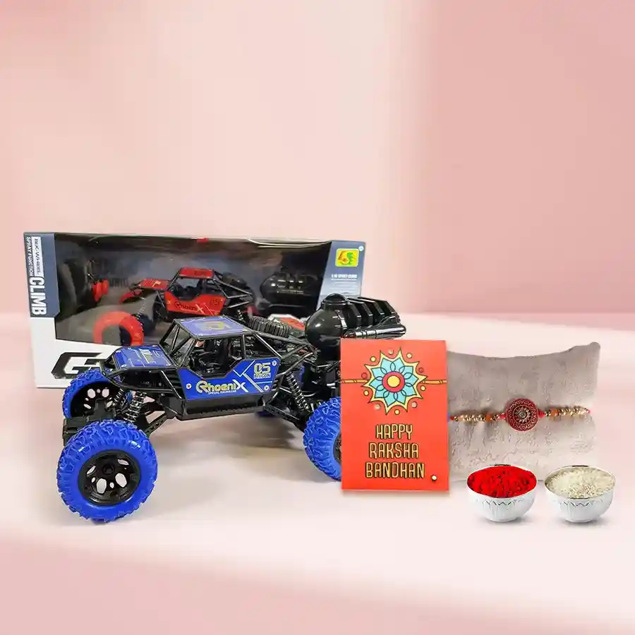 6 WD Super Action Car (Imported) with Free Kids Rakhi Roli Tilak and Chawal