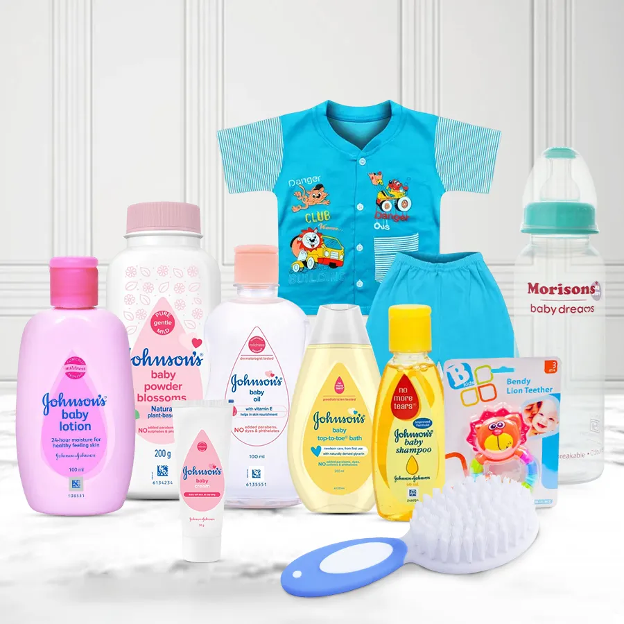 Admirable Johnson Baby Care Gift Set including powder, lotion, shampoo, and more for babies.