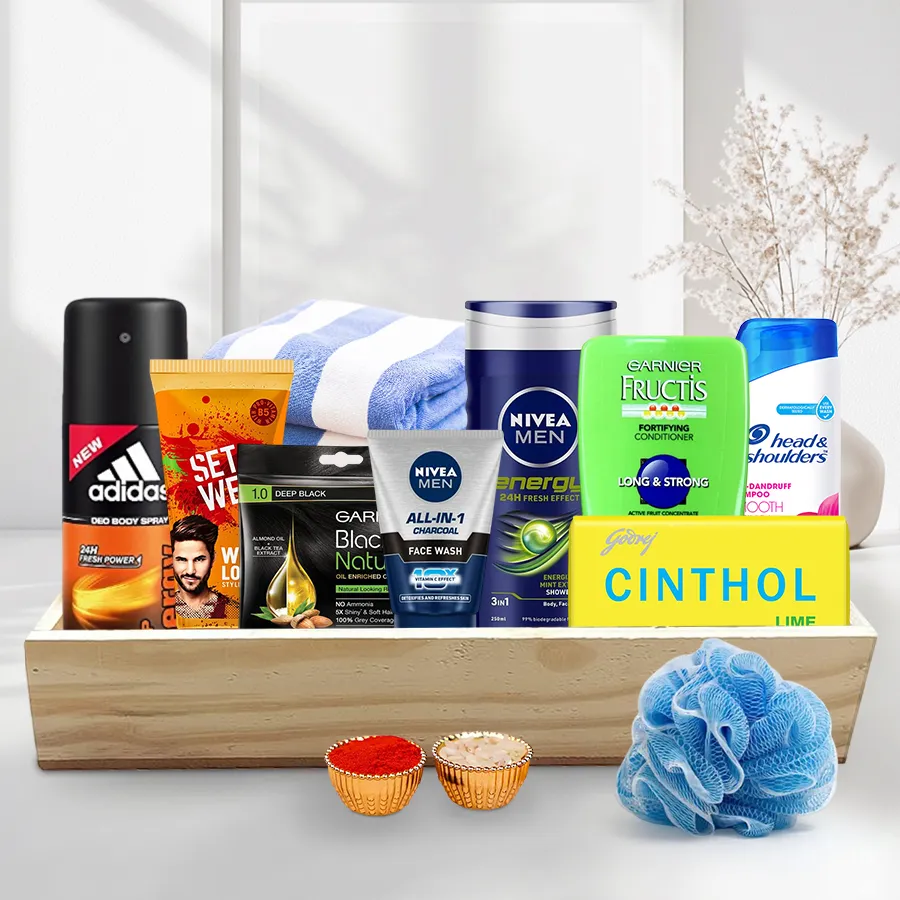 Ultimate Men's Pamper Hamper featuring grooming essentials and cultural gifts.