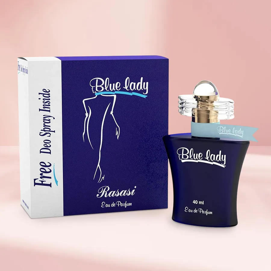 Special Rasasi Blue Lady Perfume EDP 40 ml bottle, perfect gift for loved ones.