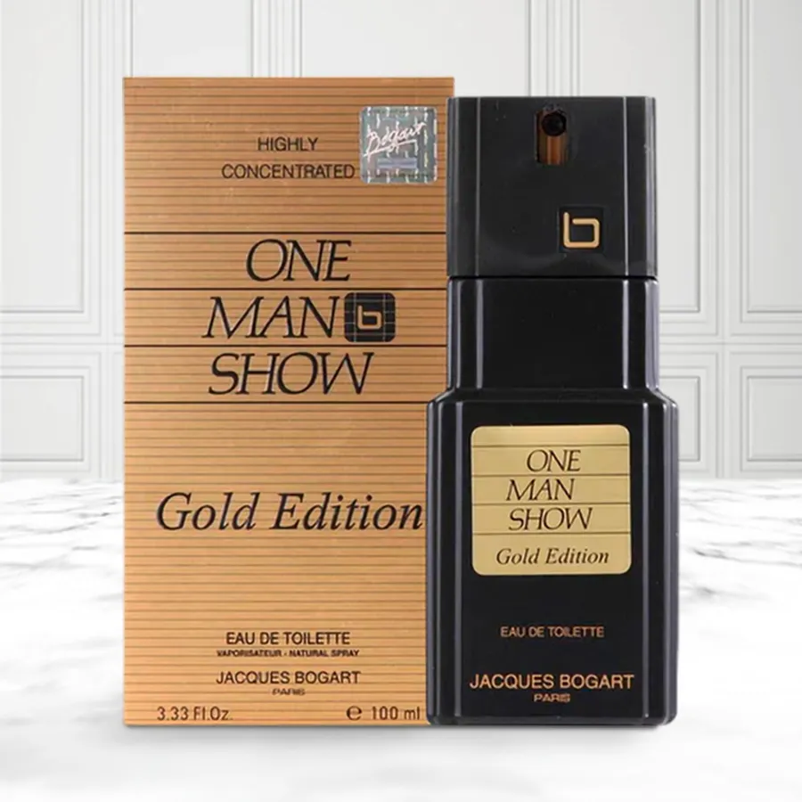 One Man Show Gold Jacques Bogart EDT Spray 3.3 oz bottle, a sophisticated gift option.