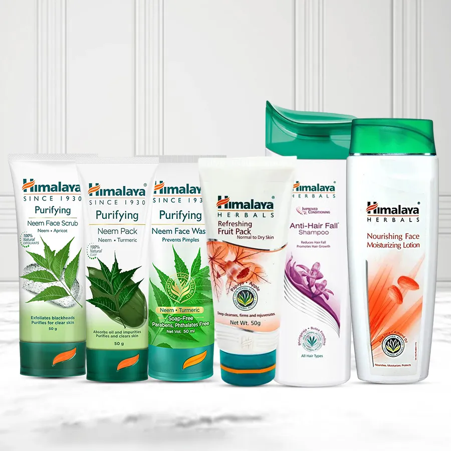 Himalaya Beauty Hamper featuring herbal skincare and haircare products for a refreshing self-care experience.