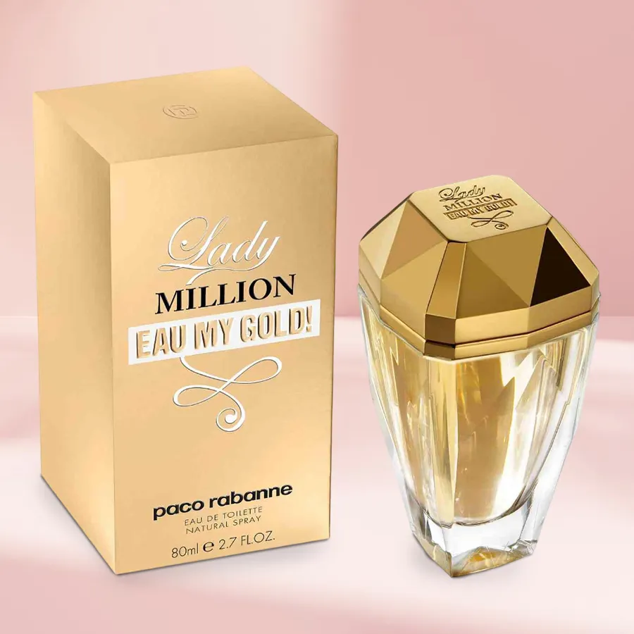 Paco Rabanne Lady Million Eau My Gold Eau de Toilette 30 ml, a fruity fragrance with mango, grapefruit, and floral notes, perfect for gifting.