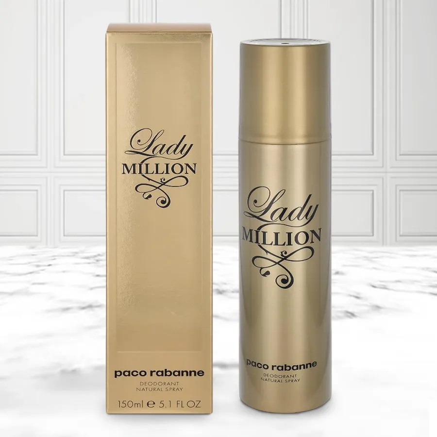 Charming Paco Rabanne Million Deodorant Spray for Ladies, 150 ml, vibrant and sensual fragrance, perfect gift for expressing affection.