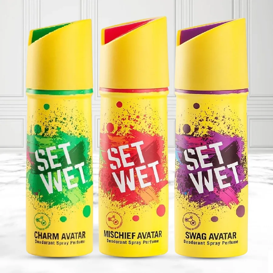 Set Wet Deodorant Spray Trio featuring Cool Avatar, Charm Avatar, and Swag Avatar, perfect gift with refreshing scents.