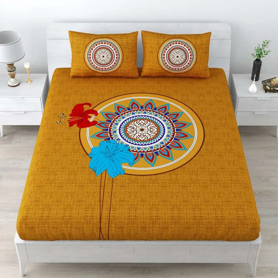 Vibrant Jaipuri Print Single Bed Sheet and Pillow Cover Set in multicolor cotton, perfect for a cozy bedroom update.