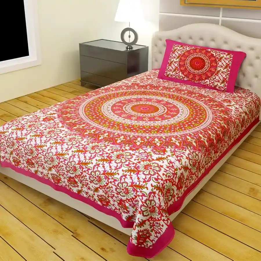 Cozy Floral Bed Sheet and Pillow Cover Set in pink cotton.