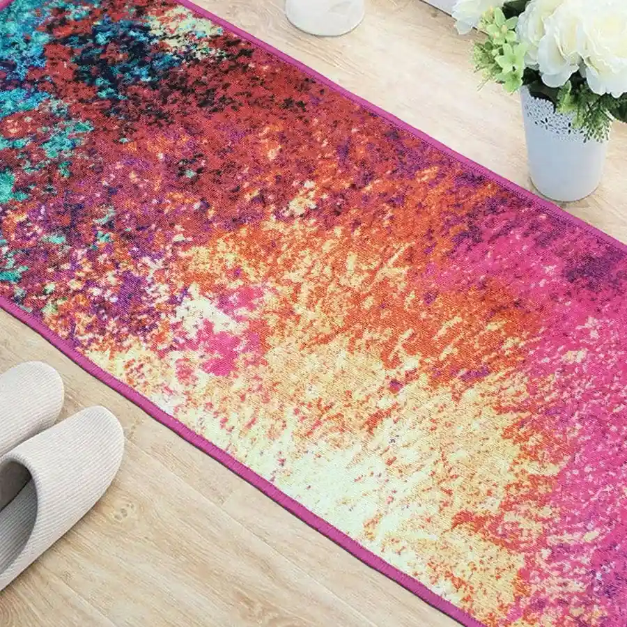 Vintage Persian Bedside Runner Rug, 56 x 140 cm, multicolor, anti-skid polyester carpet.